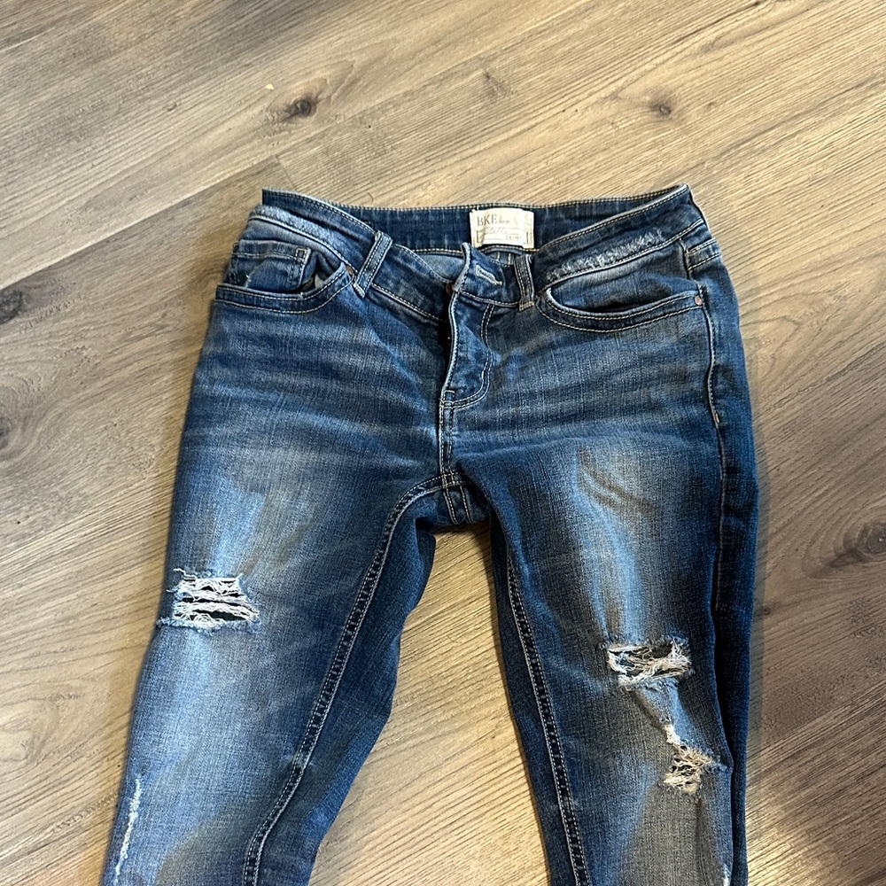 BKE Women's Dark Blue Distressed Skinny Jeans
